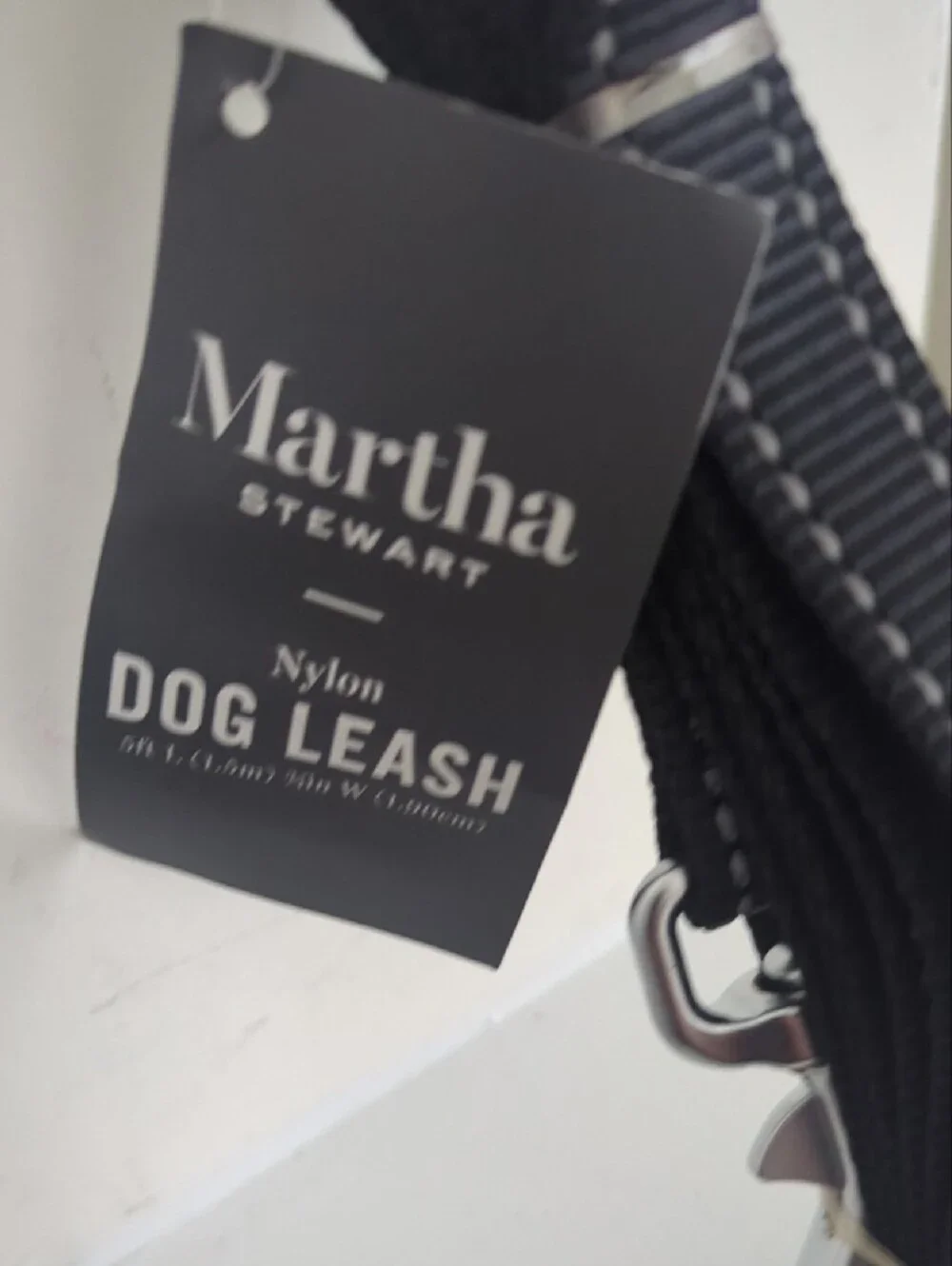 Martha Stewart Black Nylon Dog Leash with White Reflective Stitching